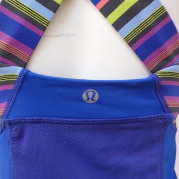 LULULEMON ATHLETIC BRIGHT BLUE MULTI-COLOR STRAPS SLEEVELESS MESH BACK TOP 8 - Picture 4 of 5
